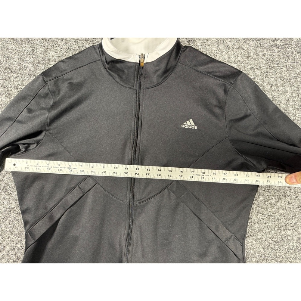 Adidas Mens XL Black Full Zip Track Jacket White Collar 3 Stripe Back Athletic - Picture 5 of 8